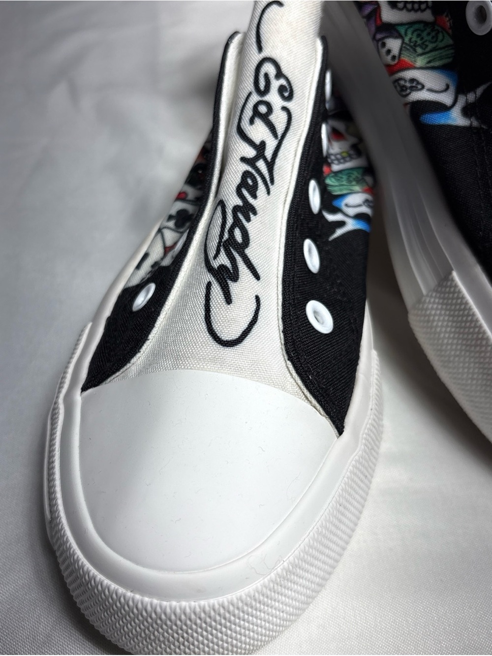 Ed Hardy Black and White Slip-On Graphic Athletic Sneakers - Picture 2 of 13